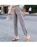 Autumn Winter Herringbone Woolen Pants Women High Waisted Ankle Length Straight Trousers Blazer Office Mujer Pantalones