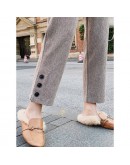 Autumn Winter Herringbone Woolen Pants Women High Waisted Ankle Length Straight Trousers Blazer Office Mujer Pantalones