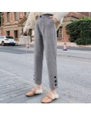 Autumn Winter Herringbone Woolen Pants Women High Waisted Ankle Length Straight Trousers Blazer Office Mujer Pantalones