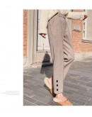 Autumn Winter Herringbone Woolen Pants Women High Waisted Ankle Length Straight Trousers Blazer Office Mujer Pantalones