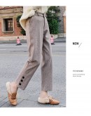 Autumn Winter Herringbone Woolen Pants Women High Waisted Ankle Length Straight Trousers Blazer Office Mujer Pantalones