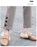 Autumn Winter Herringbone Woolen Pants Women High Waisted Ankle Length Straight Trousers Blazer Office Mujer Pantalones