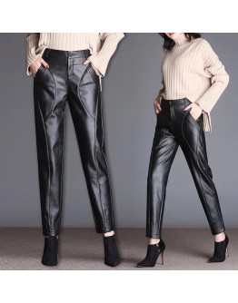 Autumn Winter Fleece Faux PU Leather Pants Classic Casual High Waist Black Motor Trousers Mujer Pantalone Mujer Plus Size