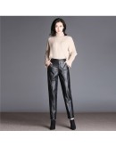 Autumn Winter Fleece Faux PU Leather Pants Classic Casual High Waist Black Motor Trousers Mujer Pantalone Mujer Plus Size