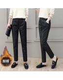 Autumn Winter Fleece Faux PU Leather Pants Classic Casual High Waist Black Motor Trousers Mujer Pantalone Mujer Plus Size