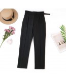 Winter Autumn Woolen High Waist Women Pencil Pants Casual Belted Wool Harem Pant Woman Warm Female Long Trousers