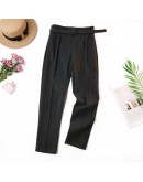 Winter Autumn Woolen High Waist Women Pencil Pants Casual Belted Wool Harem Pant Woman Warm Female Long Trousers