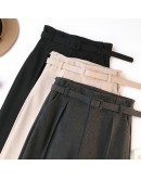 Winter Autumn Woolen High Waist Women Pencil Pants Casual Belted Wool Harem Pant Woman Warm Female Long Trousers