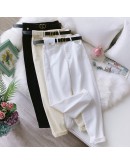  Summer Cotton Harem Pants Women Vintage High Waist Pure Color Pants Female Long Pants Casual White Trousers Female