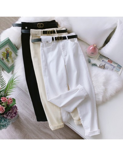  Summer Cotton Harem Pants Women Vintage High Waist Pure Color Pants Female Long Pants Casual White Trousers Female