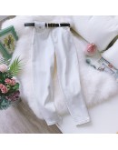  Summer Cotton Harem Pants Women Vintage High Waist Pure Color Pants Female Long Pants Casual White Trousers Female