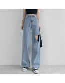 Summer  Classic Hole Women's Jeans Waist Wide Leg Denim Pants Retro Washed Streetwear Loose Long Trousers Female