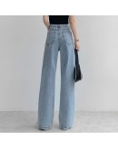 Summer  Classic Hole Women's Jeans Waist Wide Leg Denim Pants Retro Washed Streetwear Loose Long Trousers Female