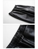  Autumn Winter Black Faux Leather Pants Women's Elastic Waist Female PU Harem Pants Streetwear Chic Trousers Plus Size