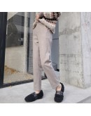 Woolen Harem Pants Women Autumn Winter High Waist Thicken Warm Herringbone Trousers Female Streetwear Pantalones Mujer