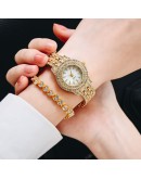  Ladies Watch Bracelet Rose Gold Elegant Full Diamond Women Watches  Casual Rhinestone 2pcs Set Bracelet Clock Gift