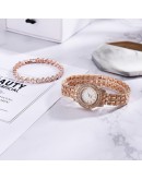  Ladies Watch Bracelet Rose Gold Elegant Full Diamond Women Watches  Casual Rhinestone 2pcs Set Bracelet Clock Gift