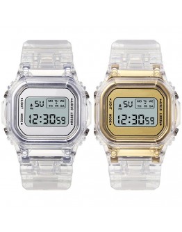  Men Women Watches Gold Casual Transparent Digital Sport Watch Lover's Gift Clock Waterproof Children Kid's Wristwatch