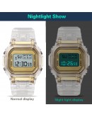  Men Women Watches Gold Casual Transparent Digital Sport Watch Lover's Gift Clock Waterproof Children Kid's Wristwatch