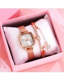 Gaiety  Watch For Women  Square Ladies Quartz Watch Bracelet Simple Rose Gold Mesh  Women Watches Reloj Mujer