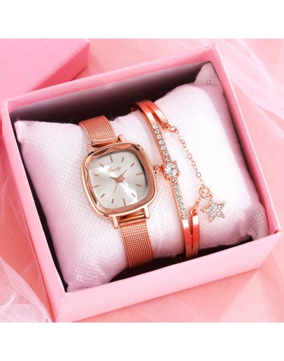 Gaiety  Watch For Women  Square Ladies Quartz Watch Bracelet Simple Rose Gold Mesh  Women Watches Reloj Mujer