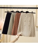 Autumn Winter Knitted Skirt for Women High Waisted Double Breasted Short Mini Sweater Skirts Good  Straight Faldas Mujer