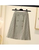 Autumn Winter Knitted Skirt for Women High Waisted Double Breasted Short Mini Sweater Skirts Good  Straight Faldas Mujer