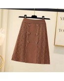 Autumn Winter Knitted Skirt for Women High Waisted Double Breasted Short Mini Sweater Skirts Good  Straight Faldas Mujer