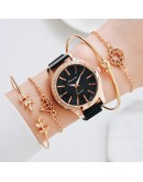   Rose Gold Rhinestone Unique Dial Watches Women Ladies Crystal Bracelet Quartz Wrist Watch 5pcs Set Relogio Feminino