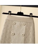 Autumn Winter Knitted Skirt for Women High Waisted Double Breasted Short Mini Sweater Skirts Good  Straight Faldas Mujer