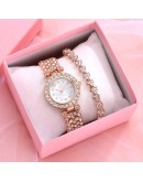  Women Gold Watch  Ladies Quartz Full Diamond Wristwatch Elegant Female Bracelet Watches Gifts 2pcs Set Reloj Mujer