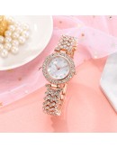  Women Gold Watch  Ladies Quartz Full Diamond Wristwatch Elegant Female Bracelet Watches Gifts 2pcs Set Reloj Mujer