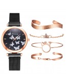 5pcs Set Women Watch Magnet Buckle Womens Butterfly Watches  Ladies Quartz Wristwatches Bracelet Set Clock Reloj Mujer