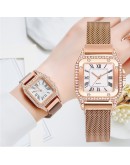  Women Watches Square Rose Gold Diamond Ladies Wrist Watches Magnetic  Watches Female Quartz Clock montre femme