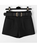 Woolen Shorts Women  Autumn Winter Wide Leg Mini Shorts Feminino Autumn booty shorts with Belt Pockets Short Feminino F224