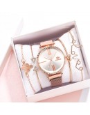 5pcs/set  Women Watches Roman Numerals Magnet Buckle Ladies Wrist Watch Dress Simple Watch And Bracelet Set Womens Reloj