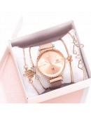 5pcs/set  Women Watches Roman Numerals Magnet Buckle Ladies Wrist Watch Dress Simple Watch And Bracelet Set Womens Reloj