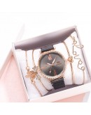 5pcs/set  Women Watches Roman Numerals Magnet Buckle Ladies Wrist Watch Dress Simple Watch And Bracelet Set Womens Reloj