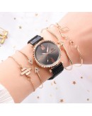 5pcs/set  Women Watches Roman Numerals Magnet Buckle Ladies Wrist Watch Dress Simple Watch And Bracelet Set Womens Reloj