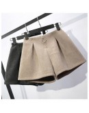 Woolen Shorts Women  Autumn Winter Wide Leg Mini Shorts Feminino Autumn booty shorts with Belt Pockets Short Feminino F224