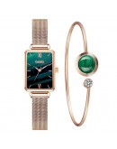 Dropshipping  Women Watch Bracelet Set Green Dial  Ladies Watches Simple Rose Gold Mesh Female Quartz Clock