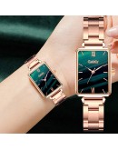 Gaiety  Watch For Women Green Dial Square Ladies Quartz Wrist Watch Bracelet Simple Rose Gold Dress  Women Watches