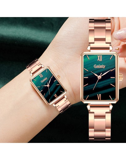 Gaiety  Watch For Women Green Dial Square Ladies Quartz Wrist Watch Bracelet Simple Rose Gold Dress  Women Watches