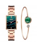 Gaiety  Watch For Women Green Dial Square Ladies Quartz Wrist Watch Bracelet Simple Rose Gold Dress  Women Watches