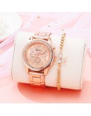  Ladies Wrist Watches Dress Rose Gold Watch For Women Crystal Diamond Watches Steel Bracelet Set Clock Women Montre Femme