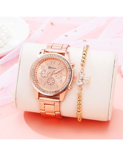  Ladies Wrist Watches Dress Rose Gold Watch For Women Crystal Diamond Watches Steel Bracelet Set Clock Women Montre Femme