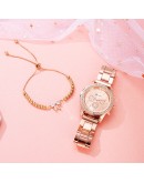  Ladies Wrist Watches Dress Rose Gold Watch For Women Crystal Diamond Watches Steel Bracelet Set Clock Women Montre Femme