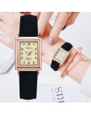 Watch Women  Casual Leather Watches Simple Ladies' Square Dial Quartz Clock Dress Wristwatches Bracelet Set reloj mujer