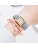 Watch Women  Casual Leather Watches Simple Ladies' Square Dial Quartz Clock Dress Wristwatches Bracelet Set reloj mujer