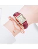 Watch Women  Casual Leather Watches Simple Ladies' Square Dial Quartz Clock Dress Wristwatches Bracelet Set reloj mujer